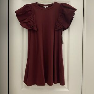 Maroon Ruffle-Sleeve Dress